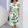 Elegant Short Sleeve 3D Print Dress Beach Summer Midi Dresses