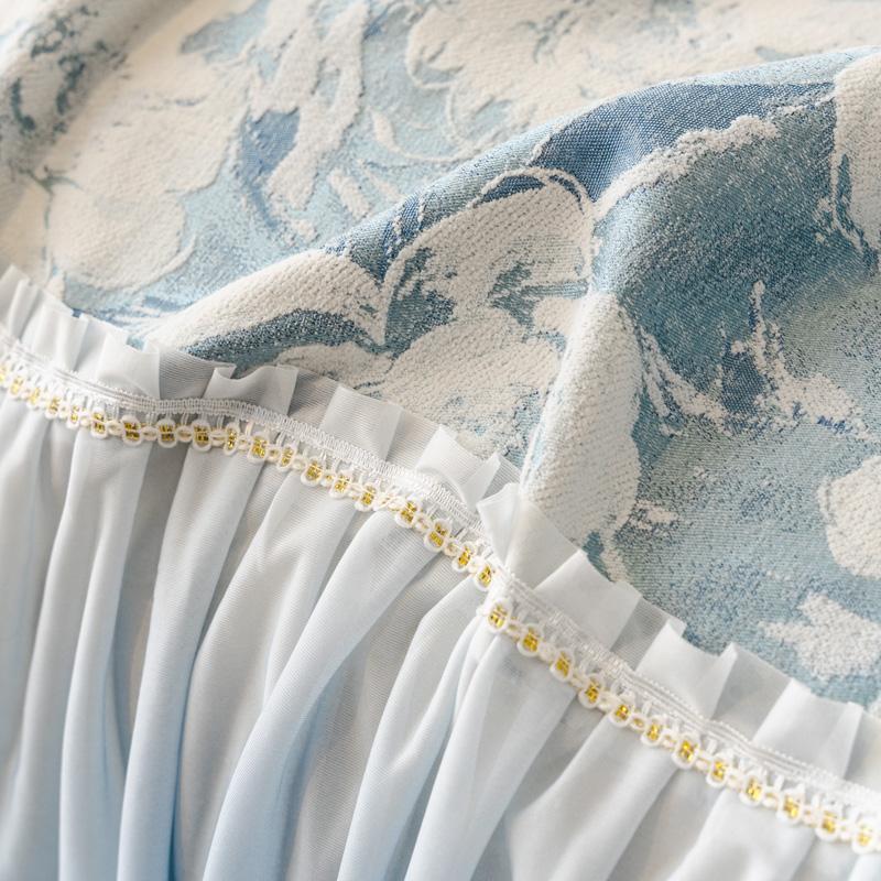 Universal Chenille Sofa Cover French Ruffled Edge Creamy Aesthetic Flower Pattern Anti-Slip Gradient Couch Cushion Mat