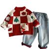 Kids Winter Thick Red Knit Sweater with Bear Print for Boys and Girls Christmas Holiday