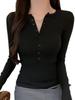American Spicy Girl V-Neck Button-Up Long Sleeve Slimming T-Shirt for Women - Solid Color, Inner Layer, High-End Feel, Autumn/Winter.
