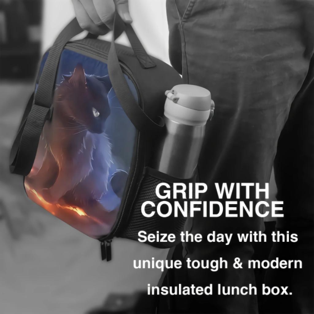 Black Cat In The Galaxy Nebula Sky Insulated Lunch Bag for School Work Picnic Tote Lunch Box Containers Reusable Cooler Bag