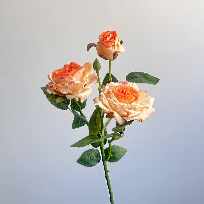 Three Artificial Flowers with Dried Rose Edges, A Retro Autumn Color Artificial Flower Decoration Soft Furnishing