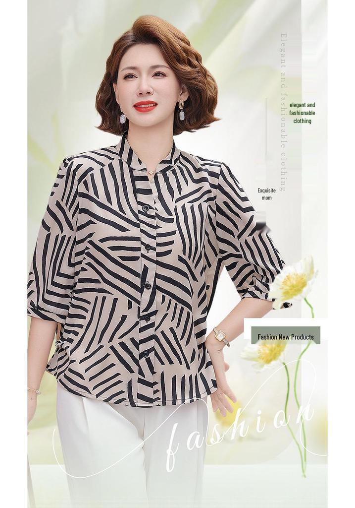 Summer 2026 Stylish Striped Slim Shirt for Middle-Aged and Elderly Women