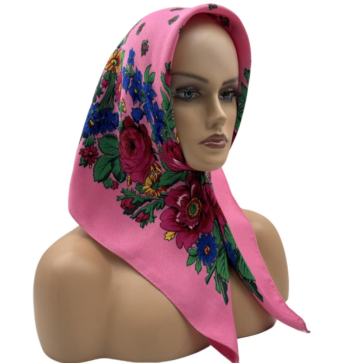 New Russian Ethnic Style 70cm Peony Silk Headscarf for Women One Size