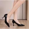 Comfortable Four-Season Leather Stiletto and Block Heel Stewardess Work Shoes for Women