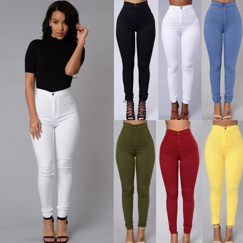Women's Casual Jeans High Waist Leggings Stretch Skinny Jeans Candy Color Jeans