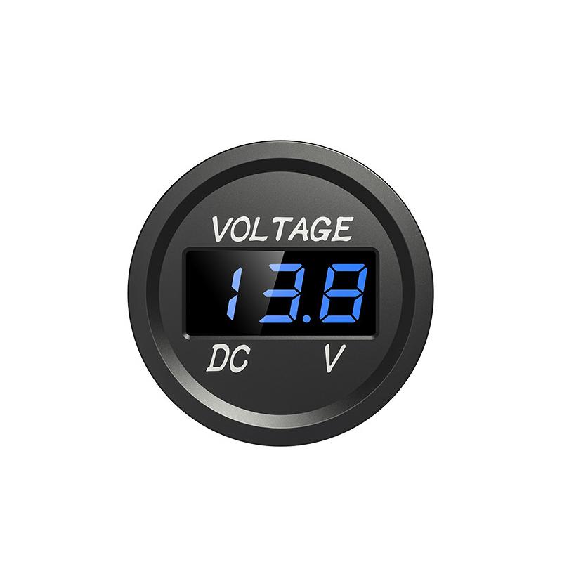 Car Voltmeter Digital LED Display Mini Round Voltage Battery Volt Tester Gauge Meter for Motorcycle Boat Marine Truck ATV UTV