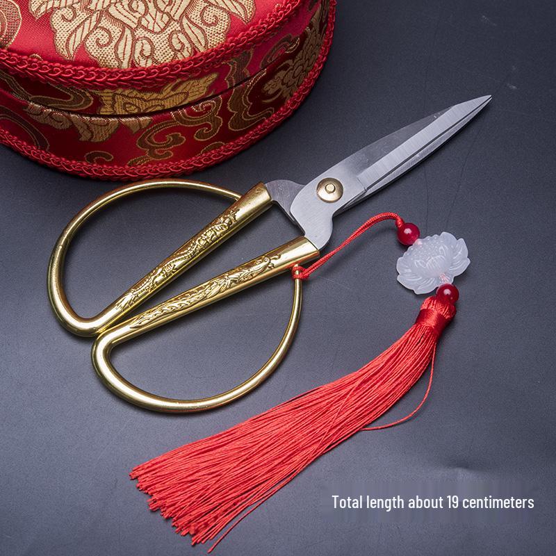 Golden Dragon & Phoenix Wedding Scissors: Handmade Alloy for Ribbon Cutting, Dowry Trays, and Happy Openings