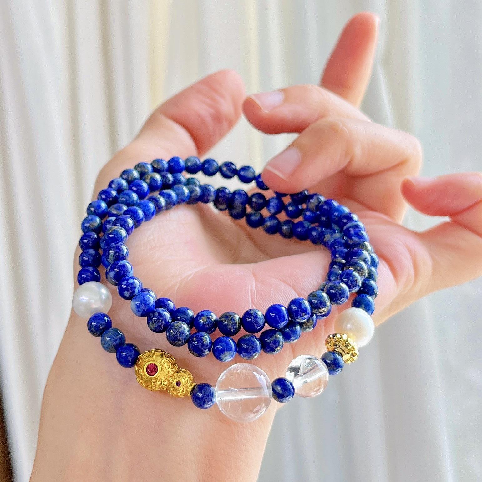 4Mm Natural Lapis Lazuli White Crystal Multi-Circle Design Bracelet Bracelet.