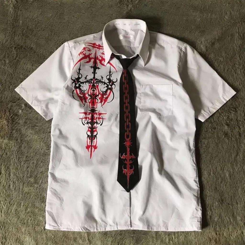 STREETRICH Y2K White Shirt Retro T Shirt Harajuku Men and Women Skull Holy Writ Ley2k Tops Grunge Tops
