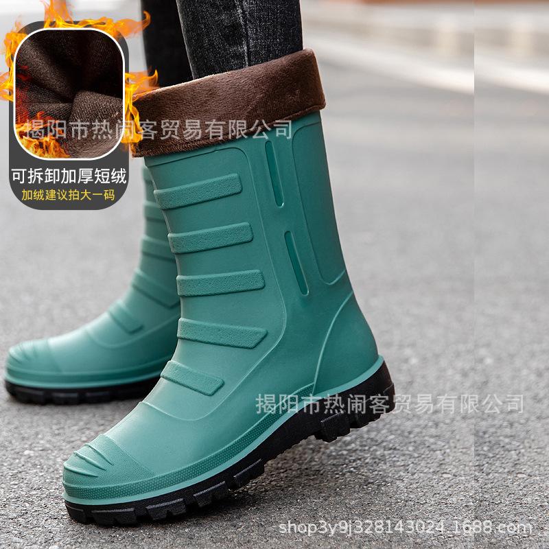 Jundeng medium tube British men's rain boots outdoor trend foot cover men's waterproof boots cowboy medium tube boots travel replacement rubber shoes