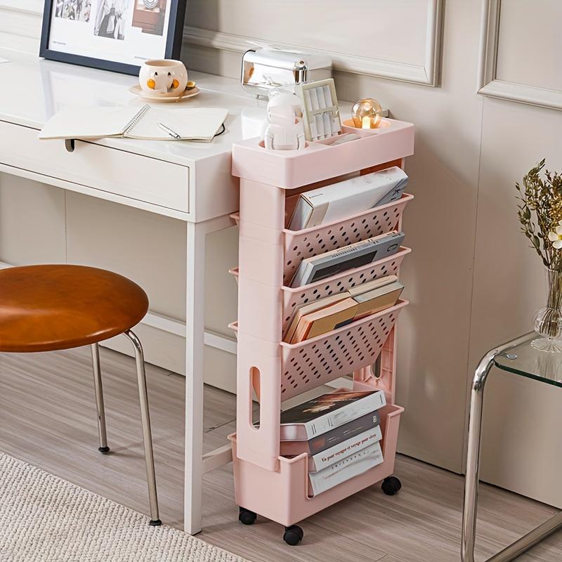 

5-Tier Rolling Book Box, Space-Saving Desk Shelf for Office, Study, Bedroom. Multi-Scene Use with Wheels! рожевий