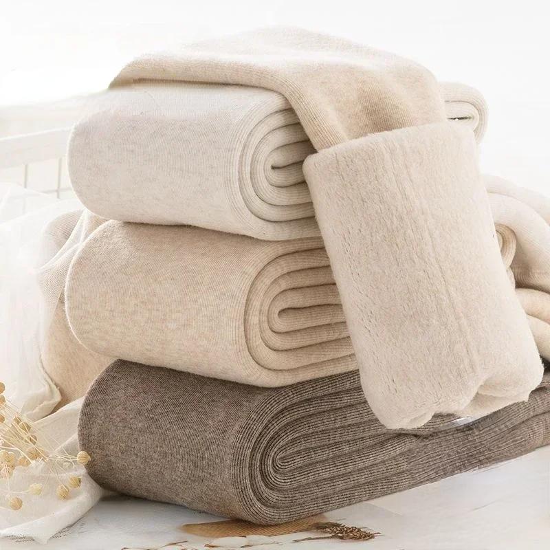 

Зимние женские леггинсы, бархатные теплые узкие брюки с носками, утепленные хлопковые эластичные леггинсы с высокой талией, тонкие однотонные женские овсяные леггинсы