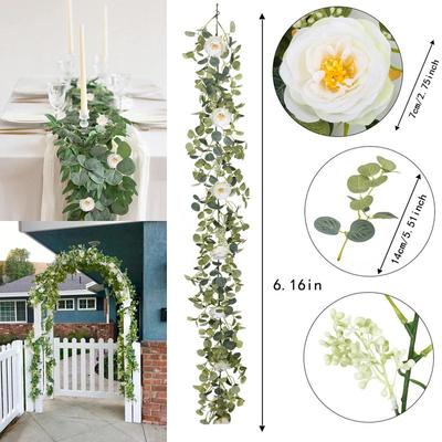 Τεχνητός ευκάλυπτος 1,8 εκατομμυρίων με γιρλάντα Camellia Hanging Rattan Garden Σπίτι Γάμος Διακόσμηση Τοίχων Κήπος
