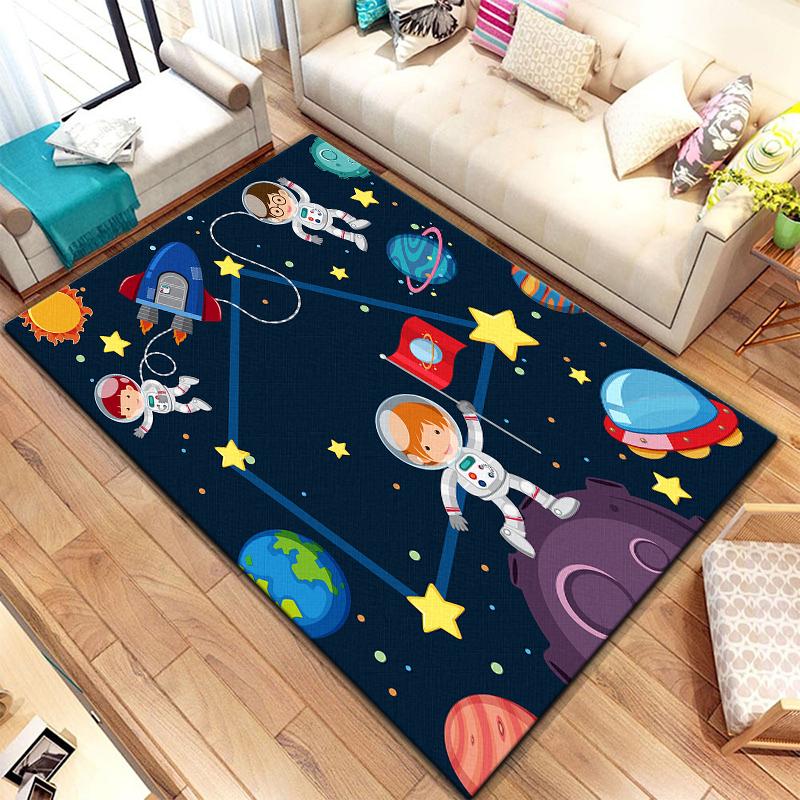 Cartoon  Astronaut Beautiful Painting Carpet for Living Room Large Area Rug Black Soft Carpet Home Decoration Mats Boho Rugs
