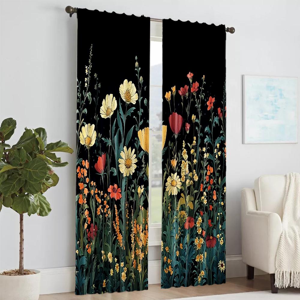 Set Of 2 Versatile Polyester Transparent Curtains Home Decoration Colorful Flowers Use Bedrooms Living Rooms Made Room Window Treatment