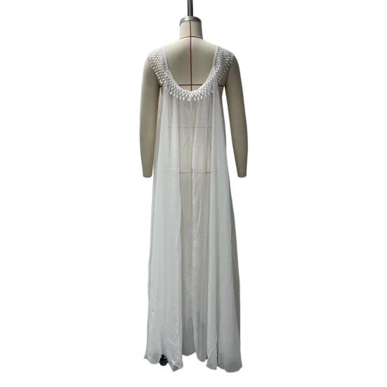 Women Casual Maxi Dress Boho Tassels Sleeveless Crew Neck Beach Sundress Summer Flowy Cocktail Party Dress