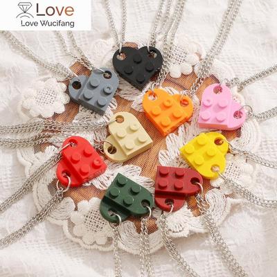 Punk 2 pezzi Cuore Mattoni Coppie Amore Collana Per Amanti Donne Uomini Lego Elementi Amici Collane Regalo Di San Valentino Gioielli