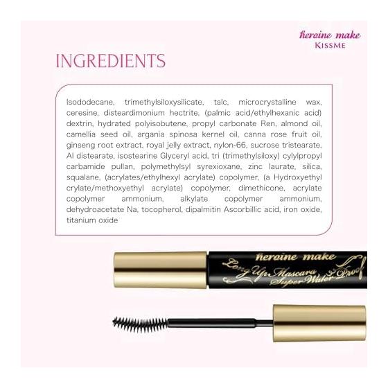 Heroine Make Long UP Mascara Super WP 01 Black 6g Voděodolné složení odolné proti slzám, potu, vodě, kožnímu mazu a oděru