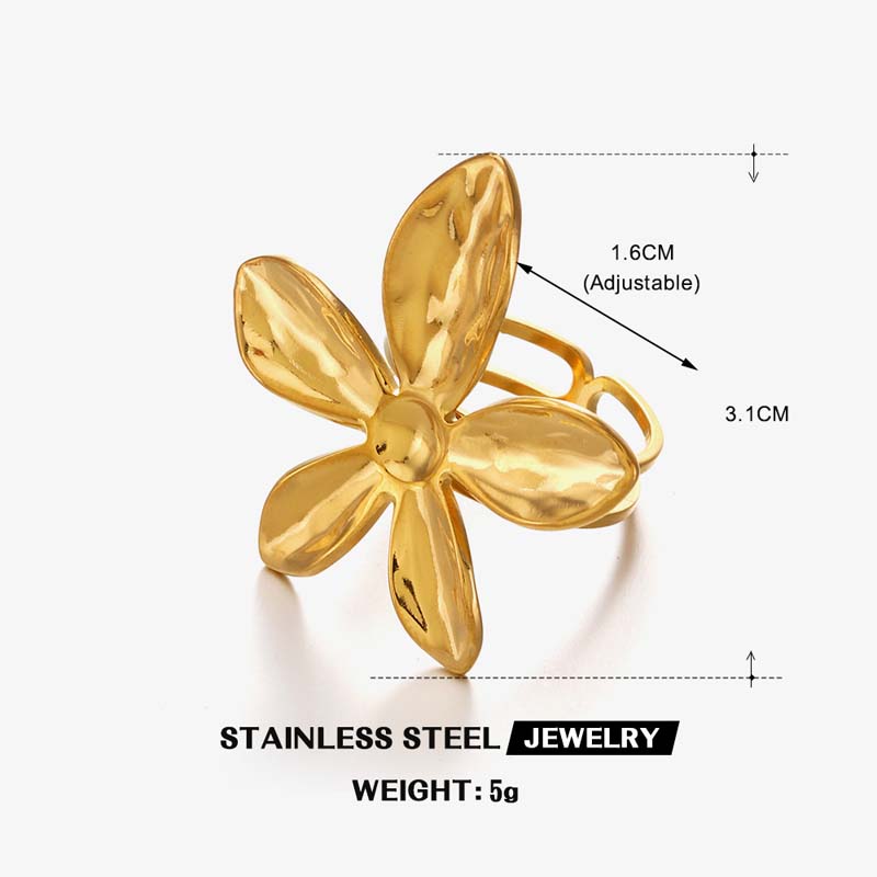 

Stainless Steel Flower Rings for Women Men Vintage Gold Color Petal Opening Adjustable Knuckle Ring Zircon Gift