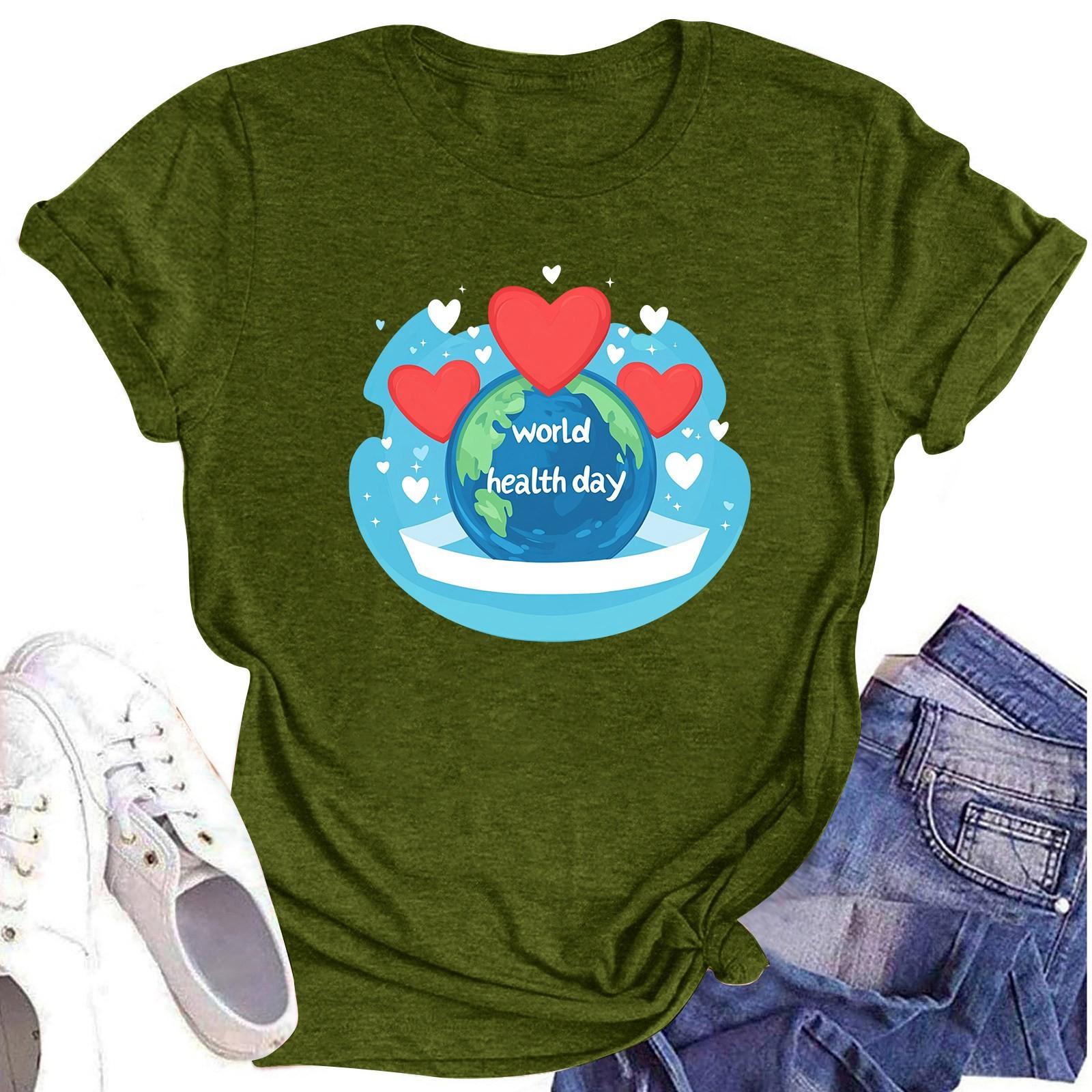 

Женская повседневная футболка с короткими рукавами и круглым вырезом с принтом и буквенным топом L армия зеленый