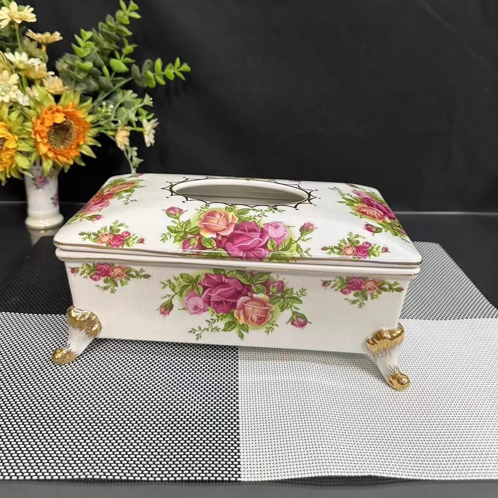 Europäischer Stil Keramik Taschentuchbox Voll mit Blumen Wohnzimmer Couchtisch Papier Schublade High-End Aufbewahrungsbox Haus Res