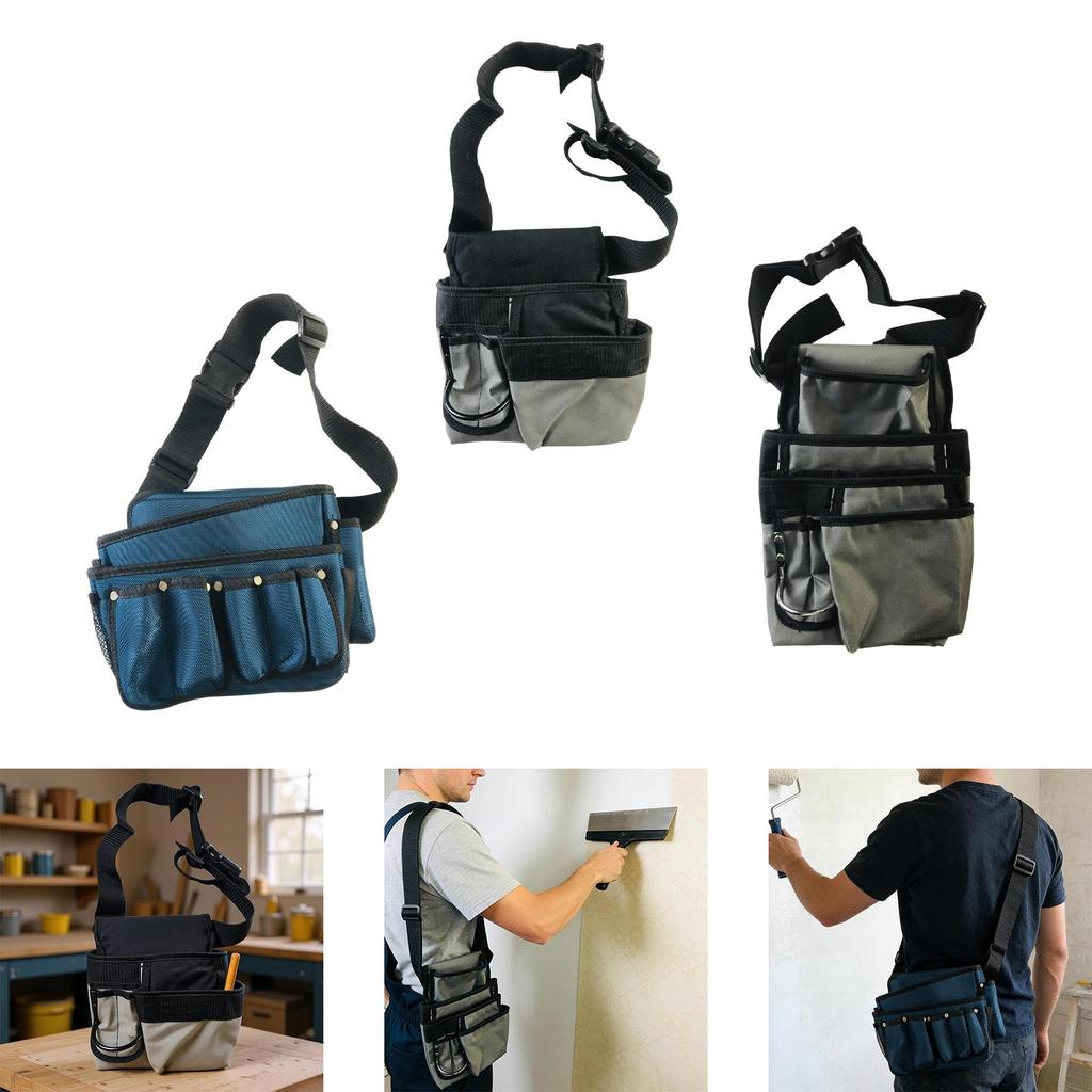 Tool Belt Pouch Canvas Practical Multi Pockets Waist Tool Bag Adjustable Heavy Duty for Plumbing Woodwork Gardeners Construction