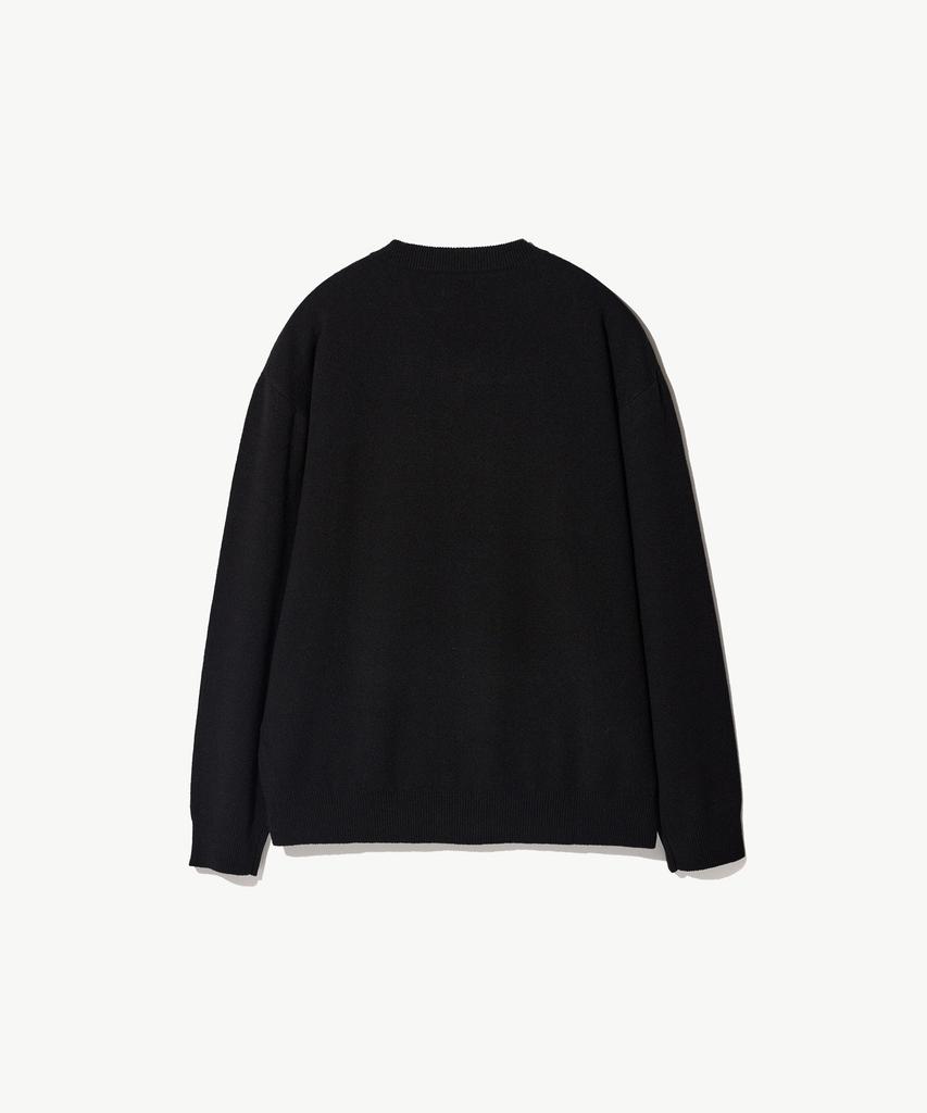 STCO V-Neck Boucle Solid Knit_Black (Oversized Fit)_Sktwa55Nsb
