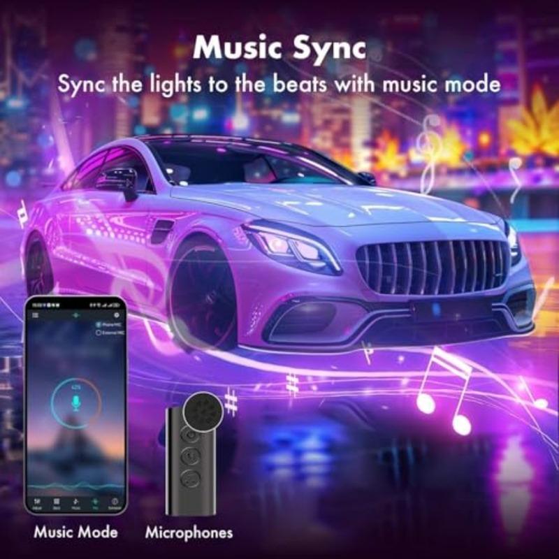 2 Pack Car LED Lights Interior Ambient Lighting Car with Smart APP Control Multicolor Interior LED Lights with Music Mode for T