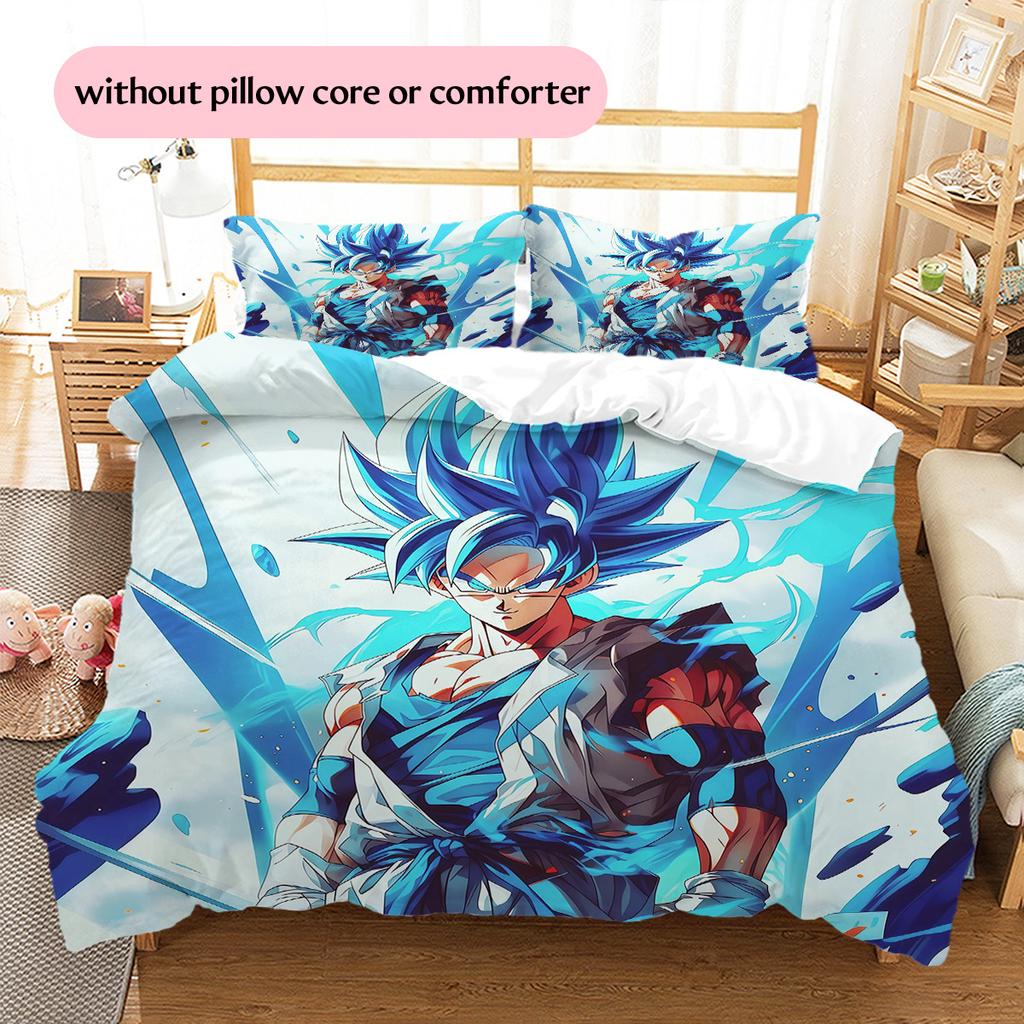 Son Goku Muster Bettwäsche Bettdecke Set Heimdekoration Geschenk (1 Bettbezug + 2 Kissenbezüge (ohne Füllung)).xwn