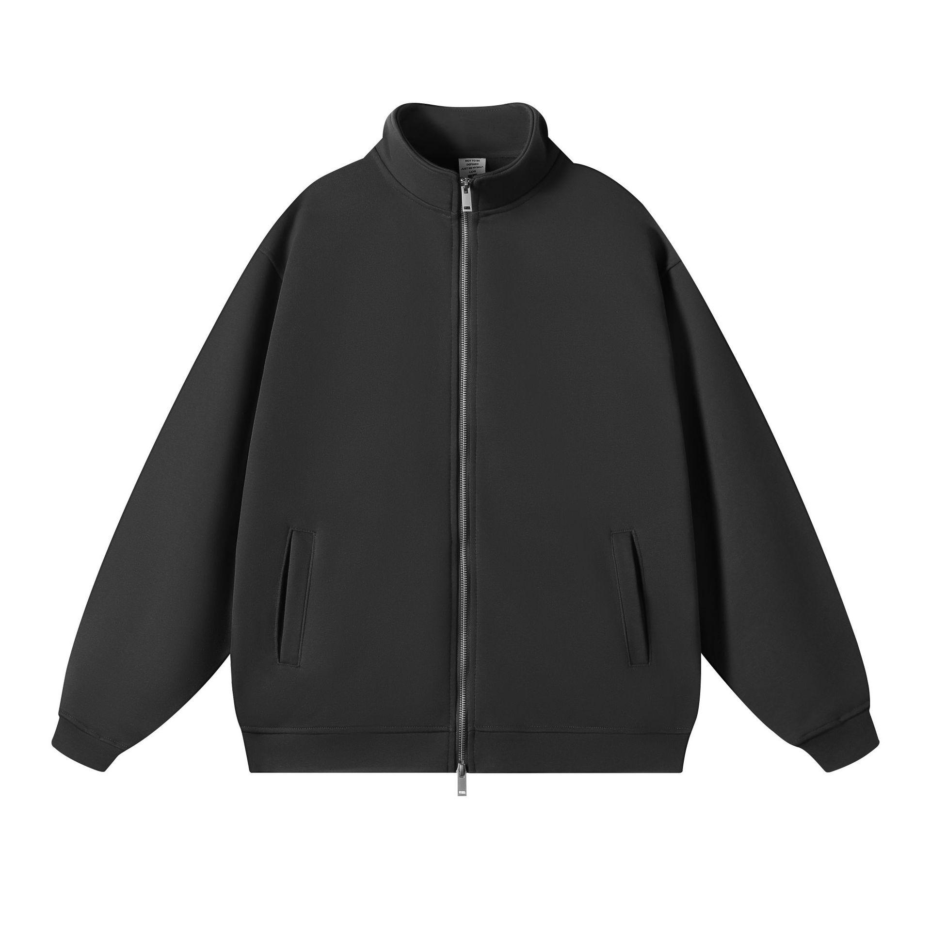 Unisex Heavyweight Large Loop Pile Stand Collar Zipper Hoodie - Solid Color S