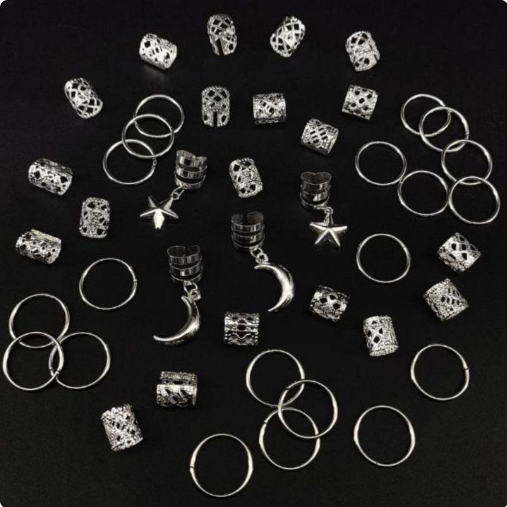 44 Pieces Hair Cuff and Hoop Kit Bohemian Style Braid Charm Jewelry Adjustable Cuffs Dreadlock Bead