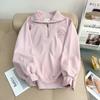 {Hua Mian Composite 320g} Autumn Thin Bear Embroidered Half Zipper Pink Purple Polo Neck Sweater