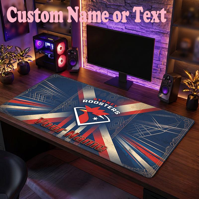 Sydney Roosters Customized Name Text Mouse Pad, Large Desk Mouse Mat Personalized Home Office Present