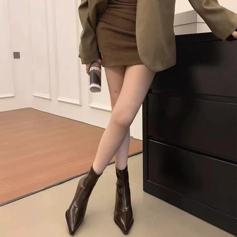 New Women's Ankle Boots Sexy Pointed Toe Woman Short Boots Fashion Causal Ladies Thin High Heel Boots Solid Color Stiletto