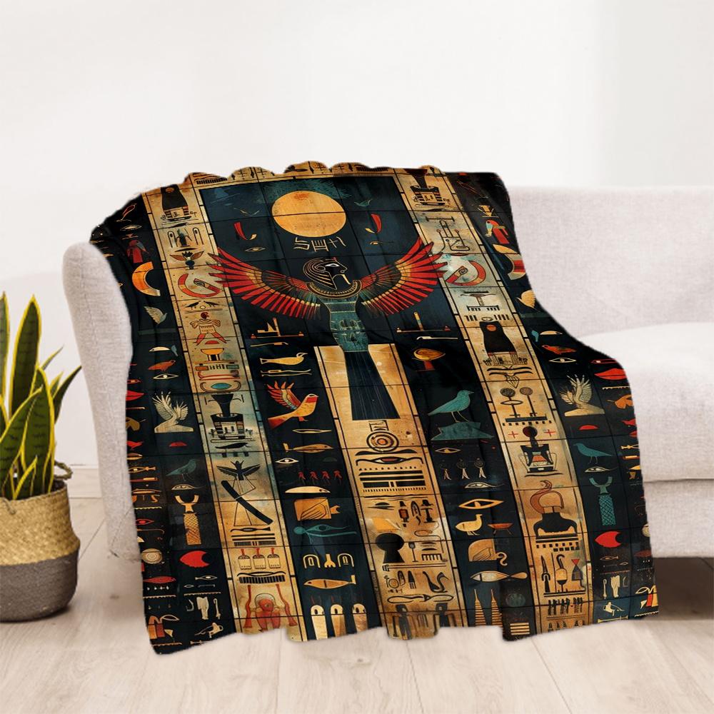 1pc Hieroglyphics Sphinx Flannel Blanket, Comfortable and Warm Blanket, for Camping Sofa Bed and Couch Office031