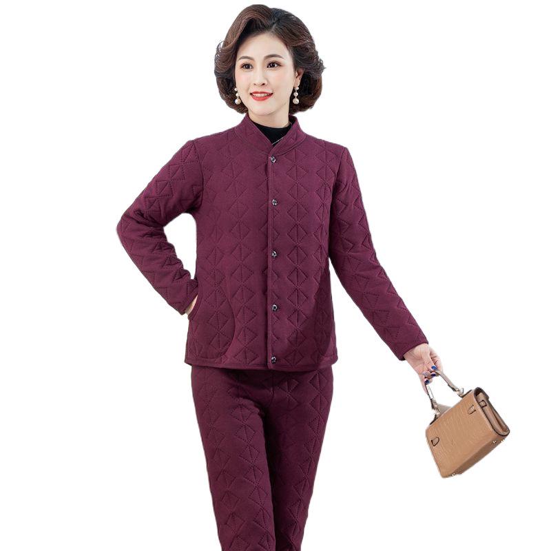 Women's Winter 3-Piece Set: Silk Cotton Coat & Outerwear for Middle-Aged