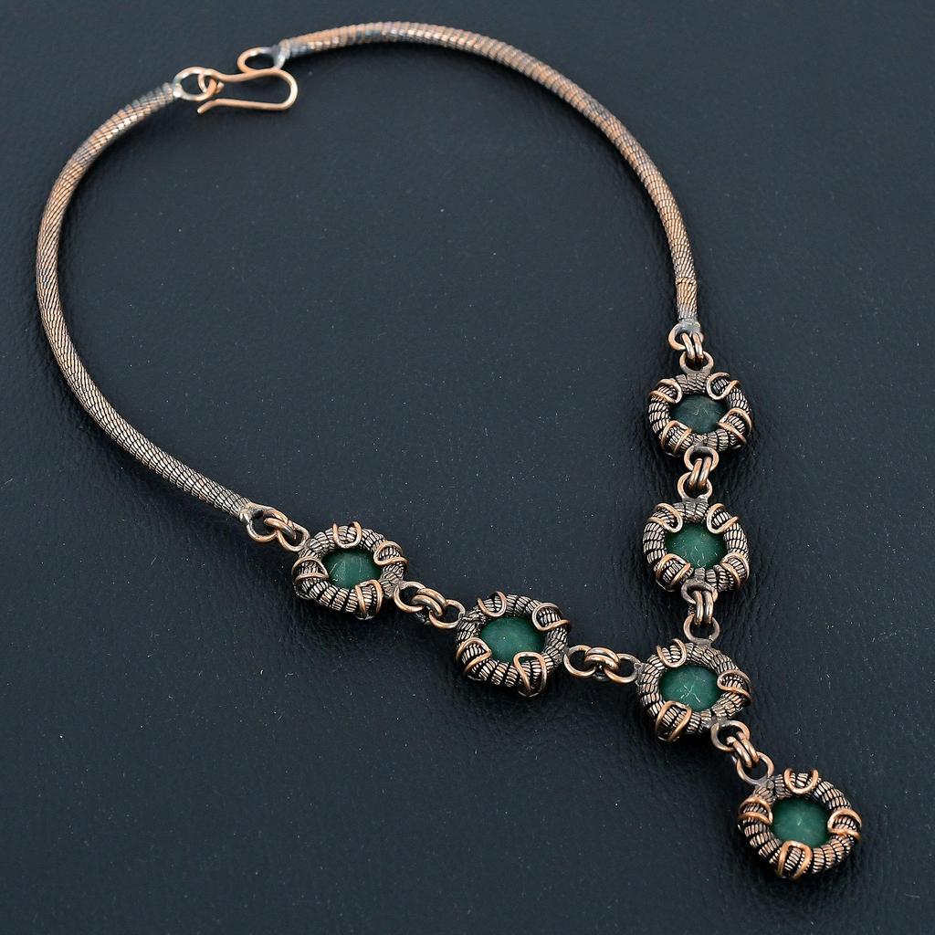 Emerald Necklace, 999 Copper Wire Wrapped Necklace Gemstone Jewelry, Handmade Necklace Amazing Jewelry, Gift For Her