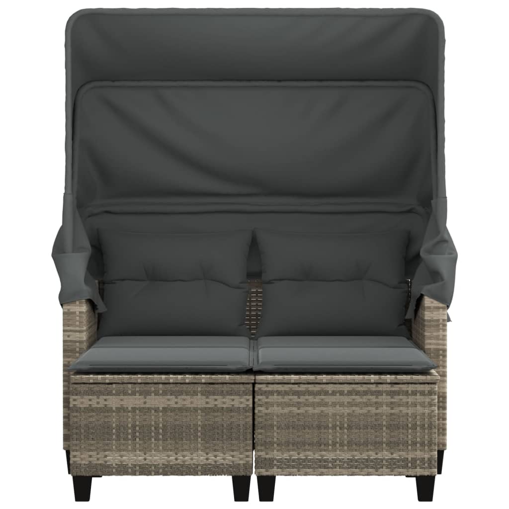 Vidaxl 2-Os. Gartensofa, Dach und Fußstützen, Hellgrau, Rattan PE