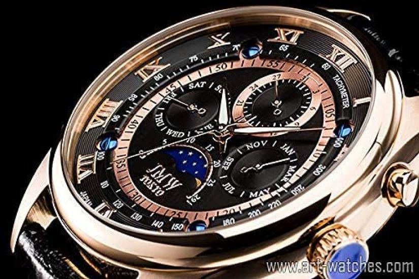 Premium Moon Phase Genuine Leather Roman Numeral 100m Water Tachymeter Day Gift Present Edition of 300 Day Gift Present JMW TOKYOMen's Watch,
