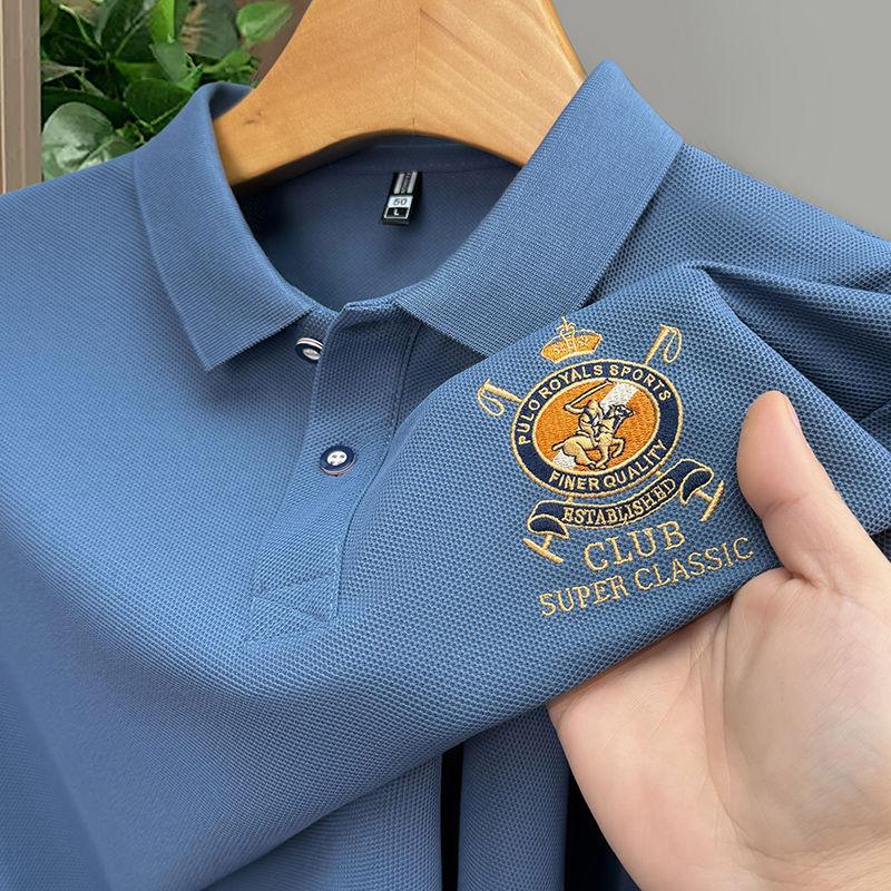 Summer Lapel Short-sleeved T-shirt Pure Cotton POLO Shirt Men's Embroidered Short Business Middle-aged and Young  Tops