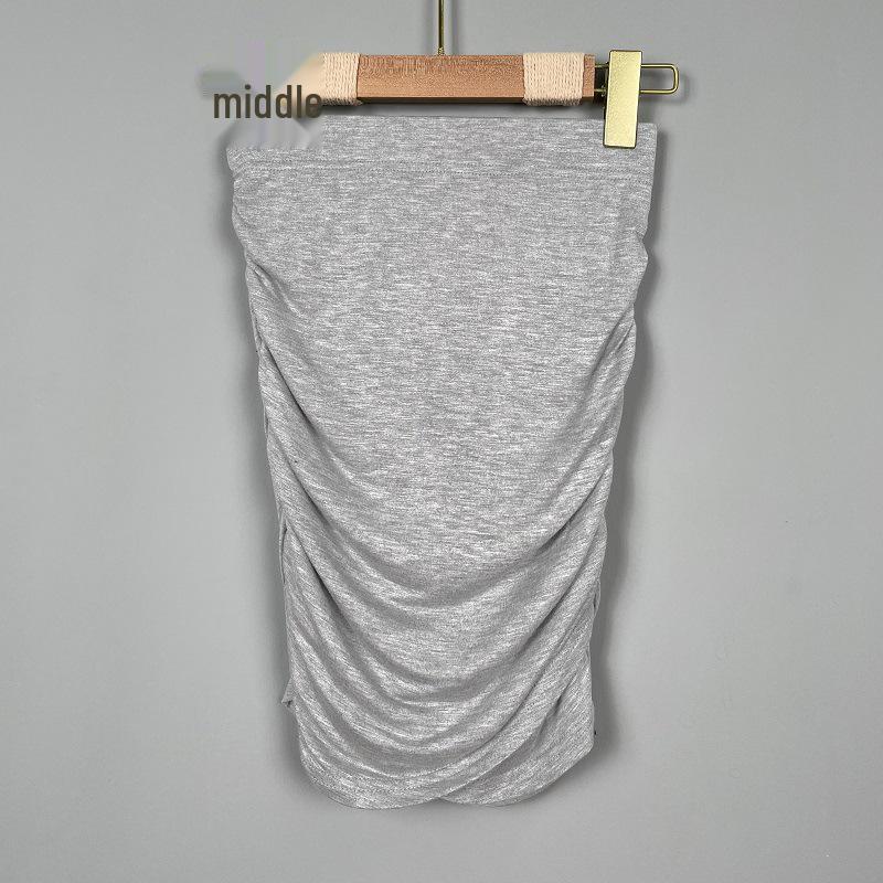 Korean Dongdaemun Slim High-Waisted Light Beige Pleated Short Skirt for Women