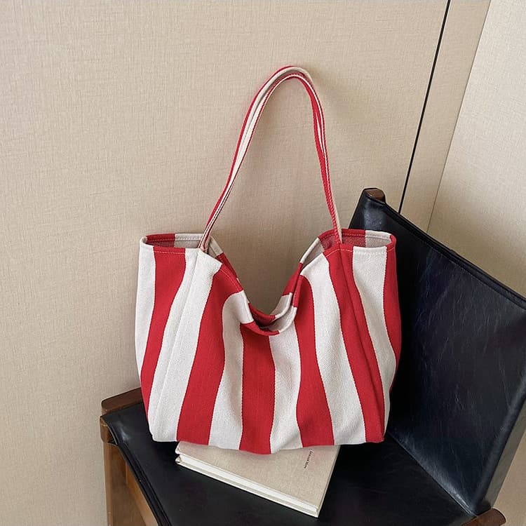 Striped large capacity canvas tote bag women's shoulder bag