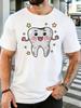Cute Cartoon Tooth With Stars Graphic Unisexs Crew Neck Short Sleeve Cotton T Shirt Dental Themed Fun Print Male Daily Casual Tee