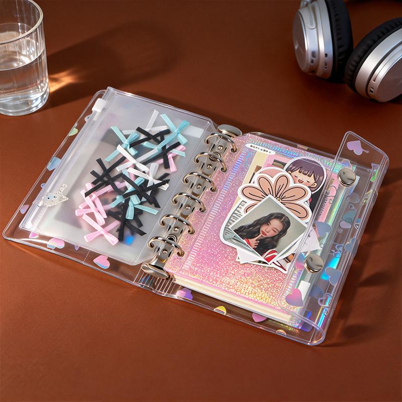 Transparent Iridescent Heart Loose-leaf Planner with Snap Button PVC Cover