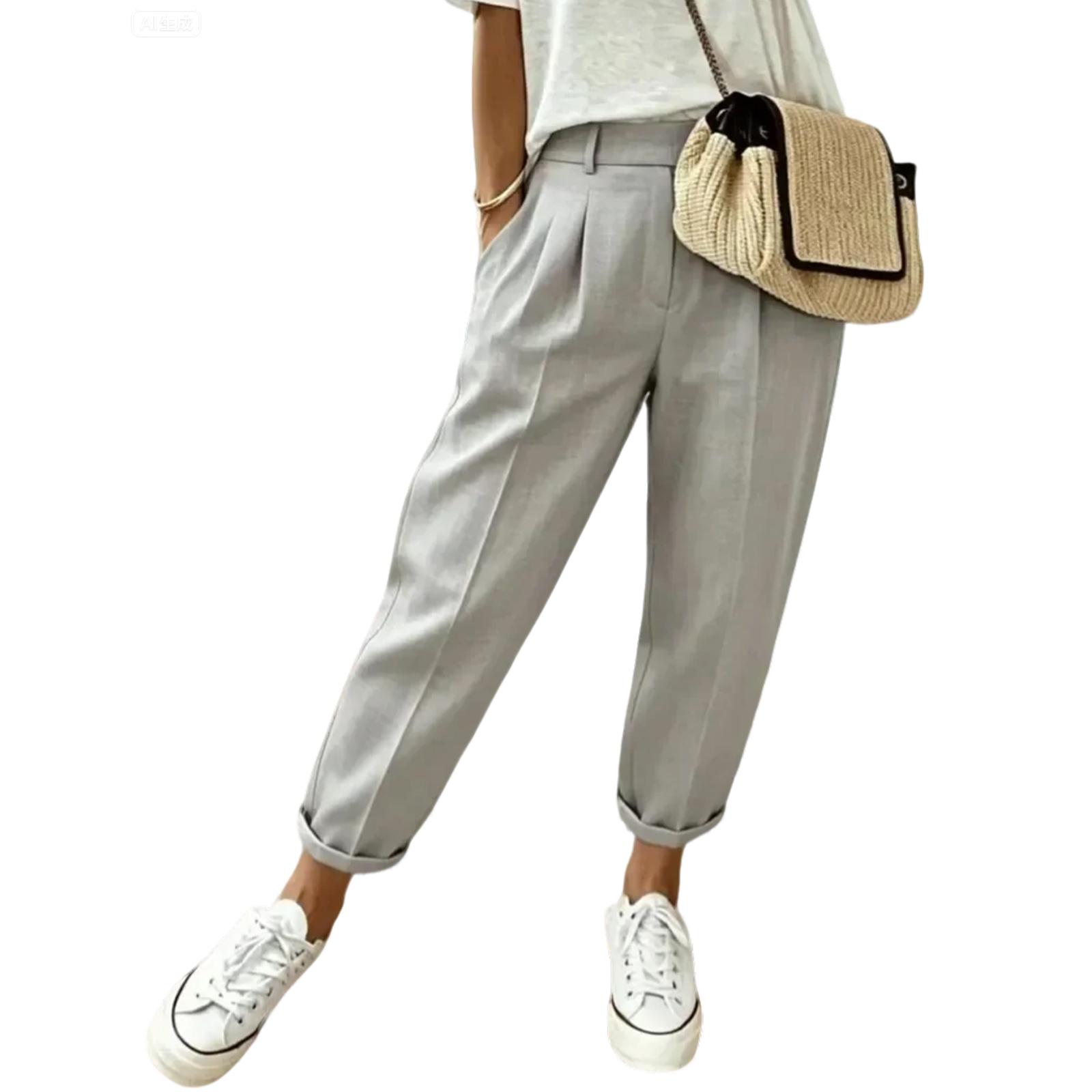 

High Waist Loose Fit Wide Leg Pants for Women with Pockets Comfortable Pleated Trousers for Casual Daily Hiking Wear L білий