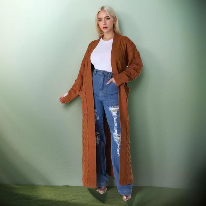 Women's Fashion Cable Knit Pocket Long Sweater – Available In 17 Colors for Autumn/Winter