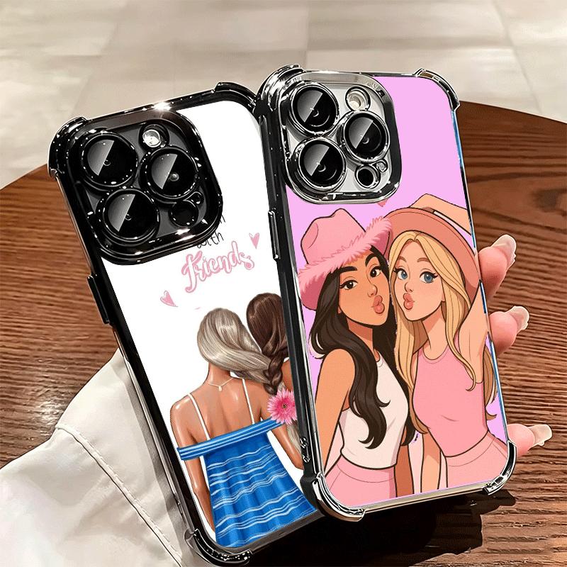 Best Friends Forever Girls Plating Phone Case For Iphone 16 17 Pro Max Air 16E 14 15 Plus 12 13 Mini Anti-Fall Airabag Cover