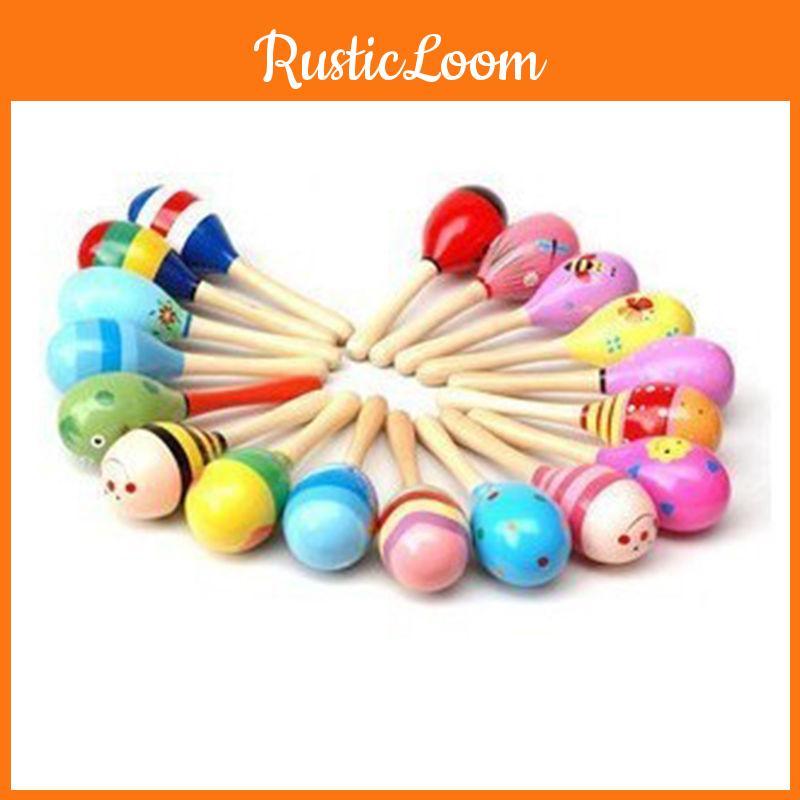 Natural Wood Shaker Rattle Toy Infant Sensory Cognitive Growth Gift One Randomly