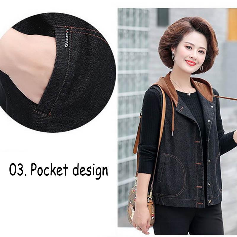 Spring and Autumn Cotton Denim Vest Sleeveless Short Middle-aged and Elderly Women's Jacket